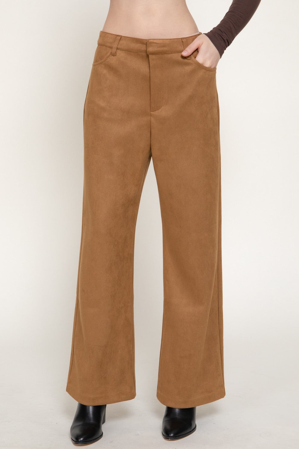Straight Leg Faux Suede Long Pants