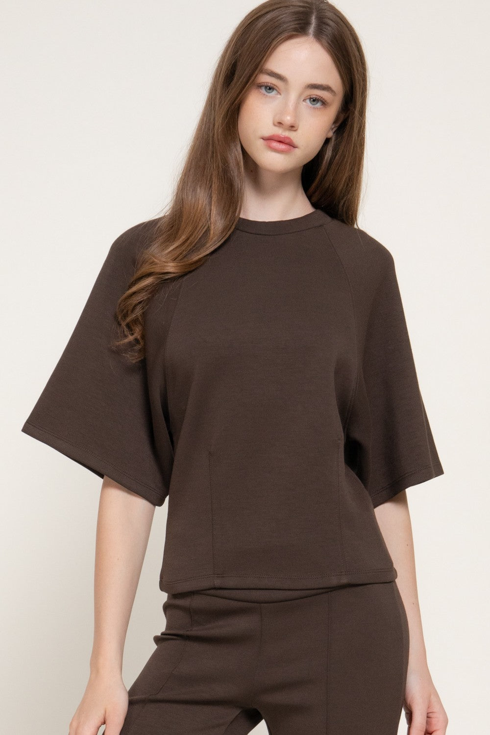 Short Slv Wasot Darts Modal Scuba Knit Top