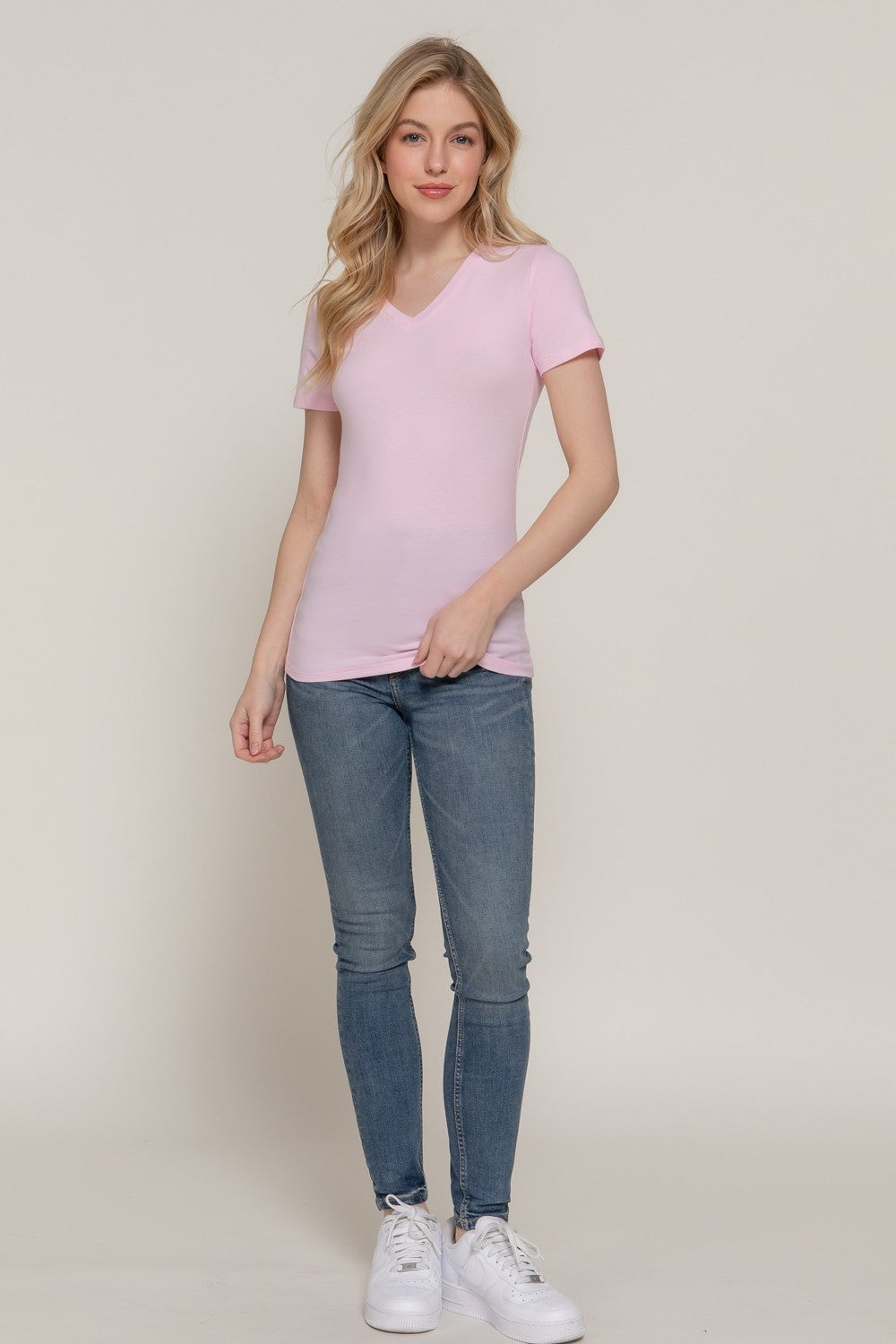 Short Slv Cotton Jersey V-neck Top