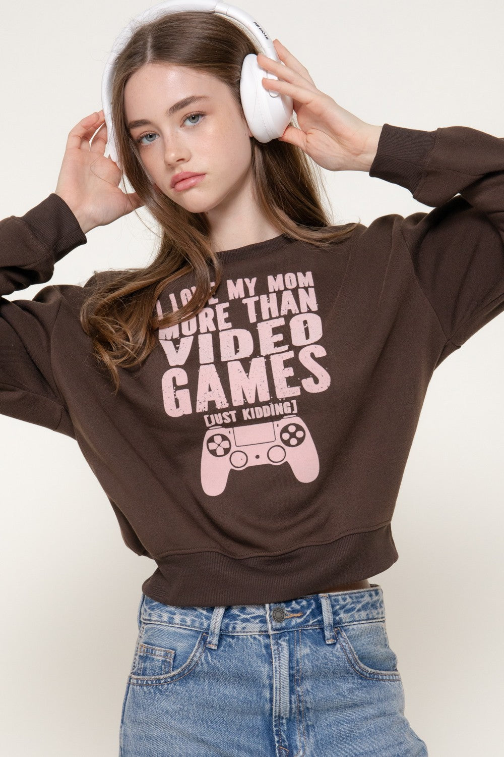 Long Sleeve Flocked Letter Sweatshirt