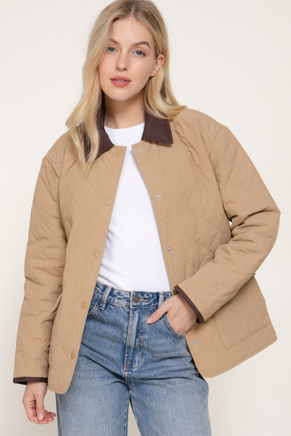 Lapel Collar Quilted Puffer Work Jacket