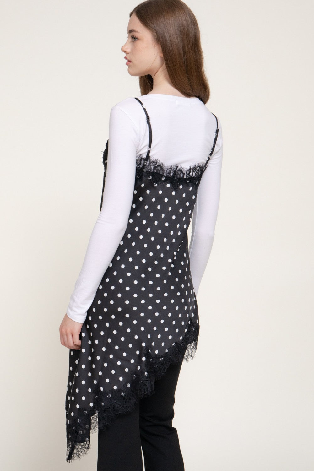 Asymmetric Dot Print Satin Dress