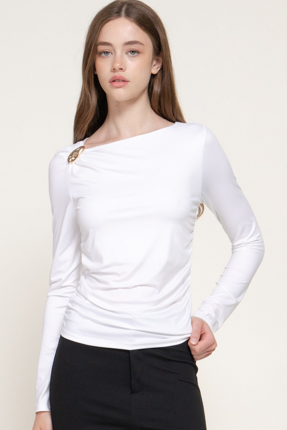 Long Sleeve Asymmetric Neck Knit Top