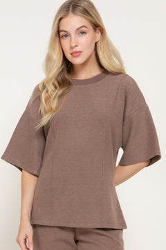 Elbow Slv Round Neck Brushed Knit Top