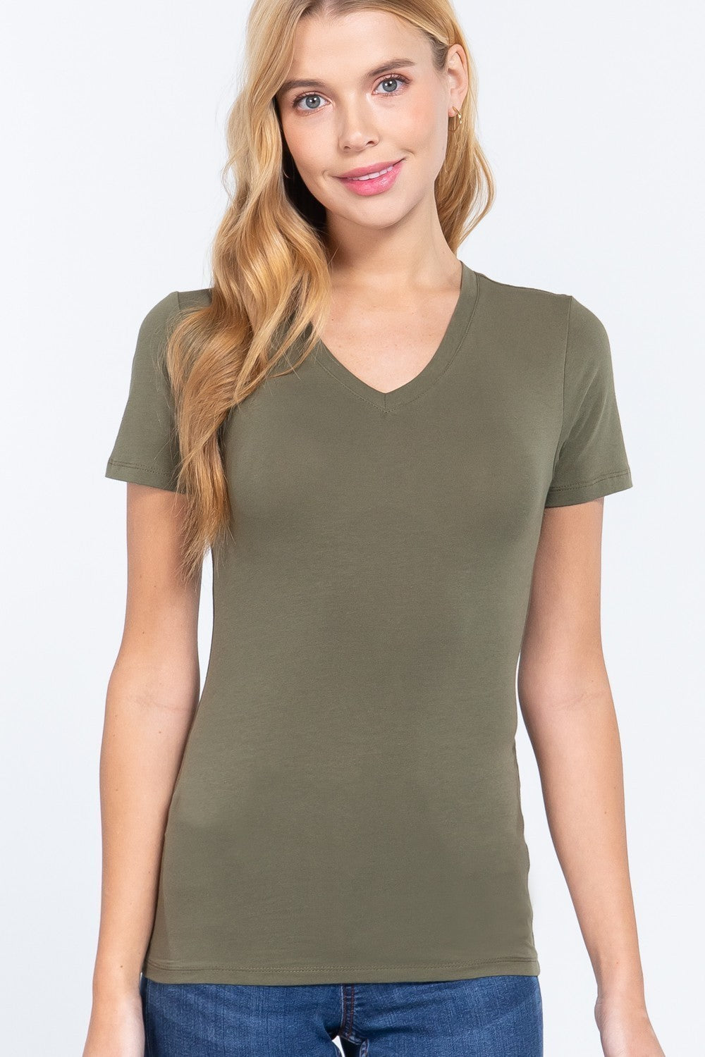 Short Slv Cotton Jersey V-neck Top