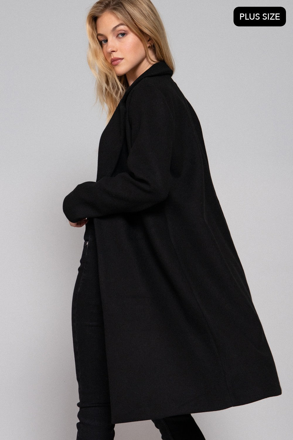 Long Slv Open Front Soft Felt Long Coat