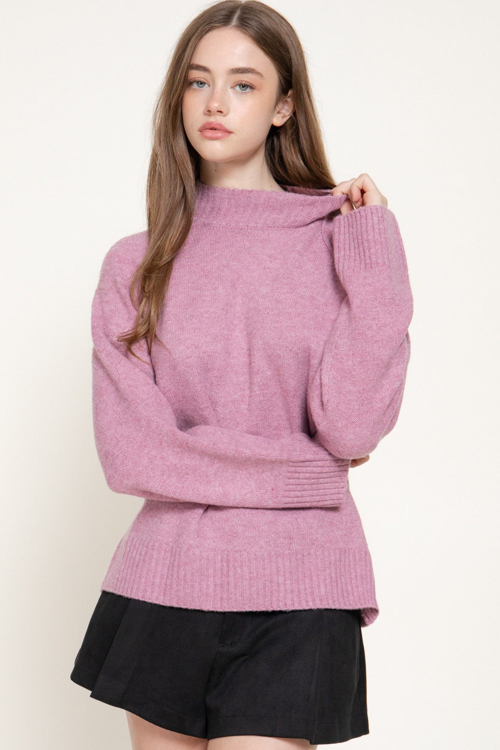 Long Raglan Slv Mock Neck Sweater