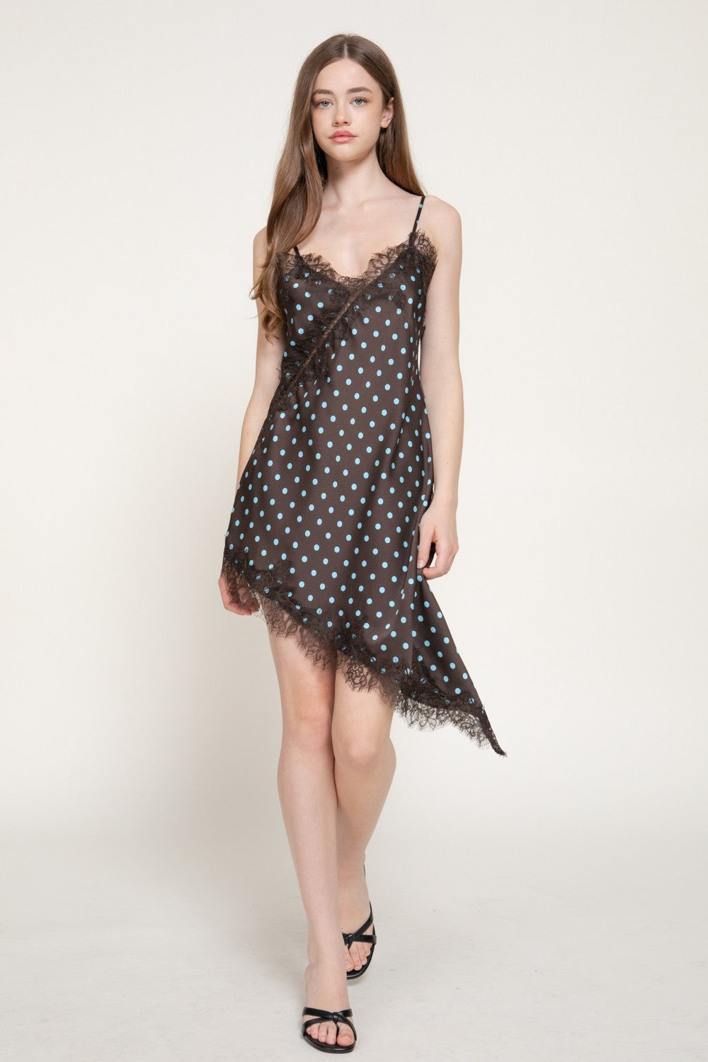 Asymmetric Dot Print Satin Dress