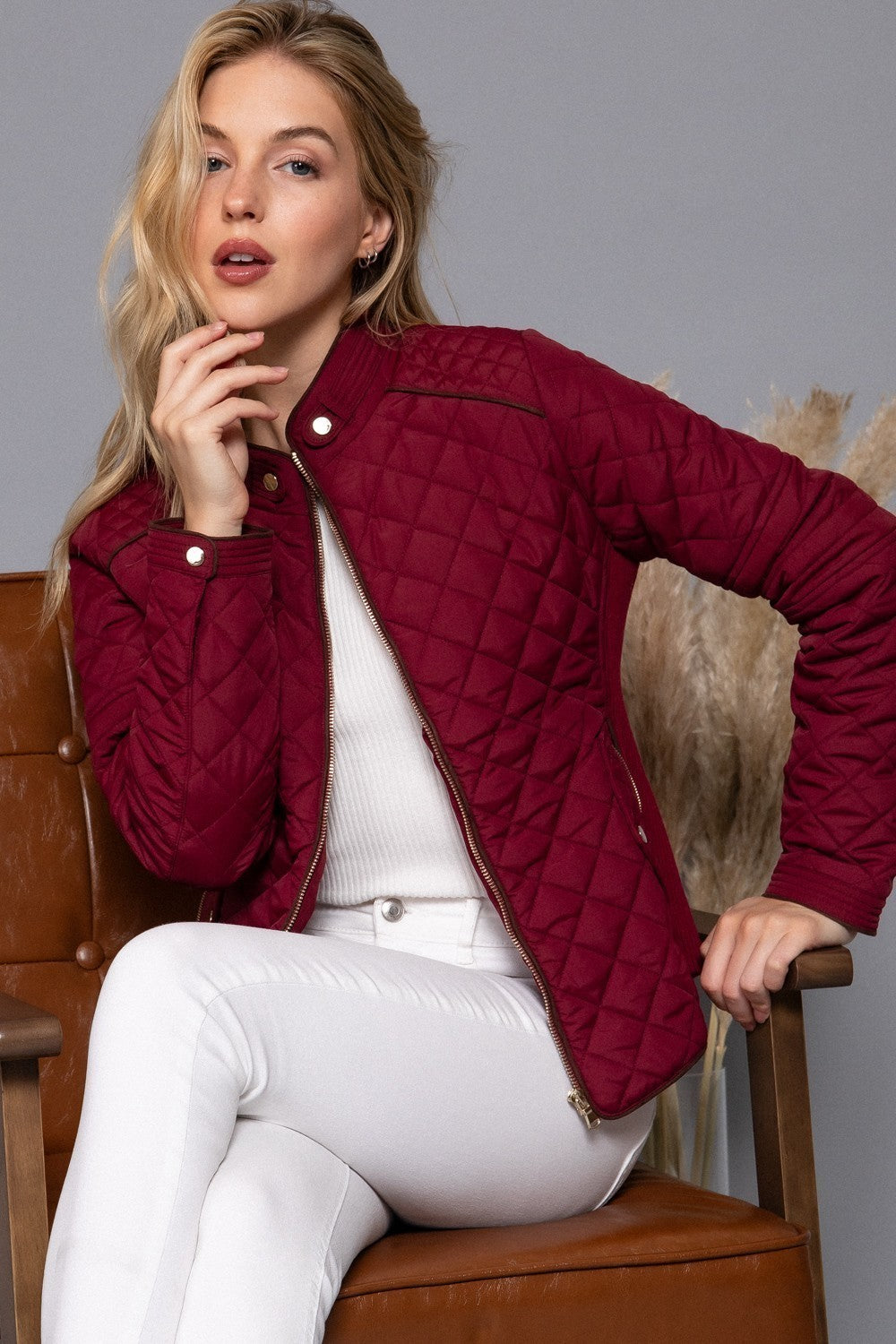Suede Piping Rib Quilted Padding Jacket
