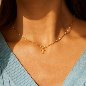 Rainbow Bliss Cross Necklace