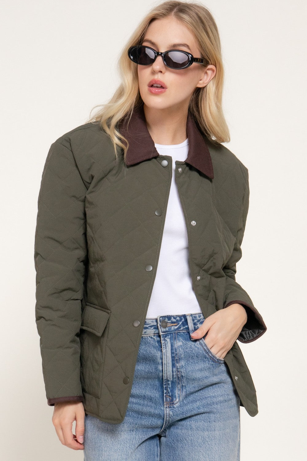 Lapel Collar Quilted Puffer Work Jacket