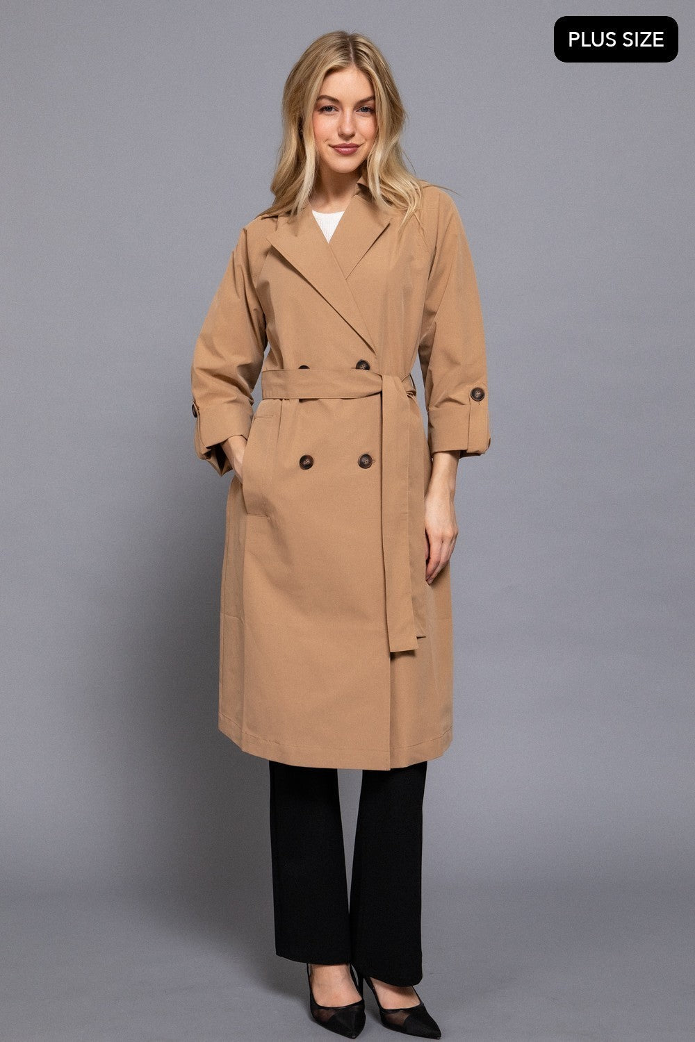 Long Slv Belted Trench Coat
