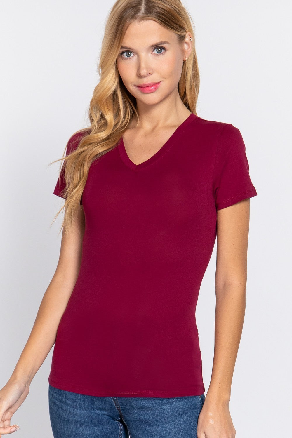 Short Slv Cotton Jersey V-neck Top