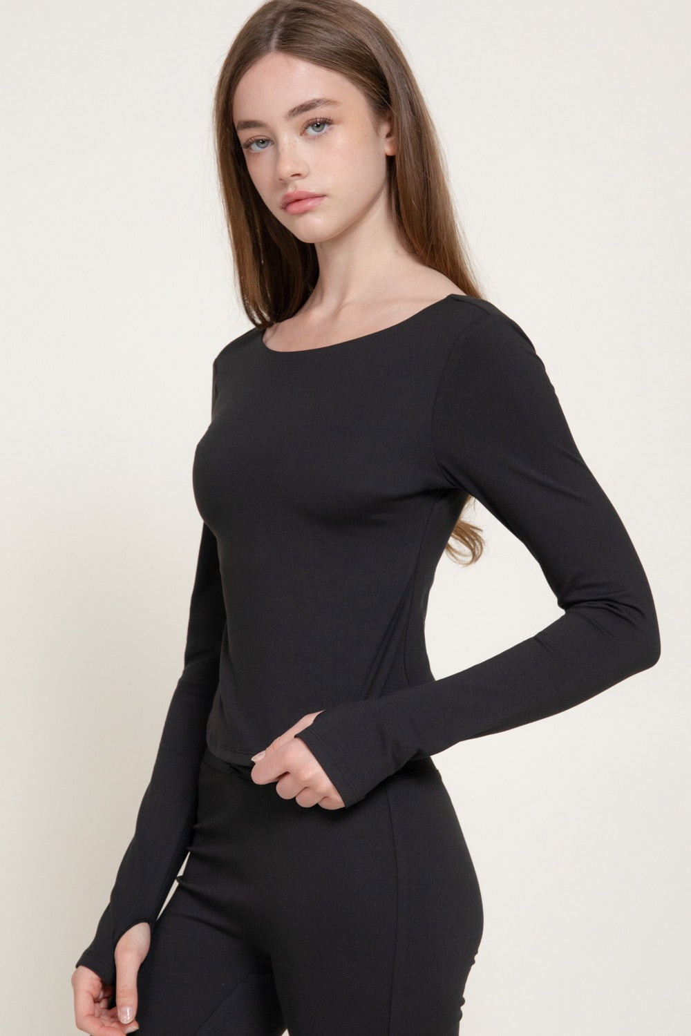 Long Sleeve Activewear Top with Scoop Back