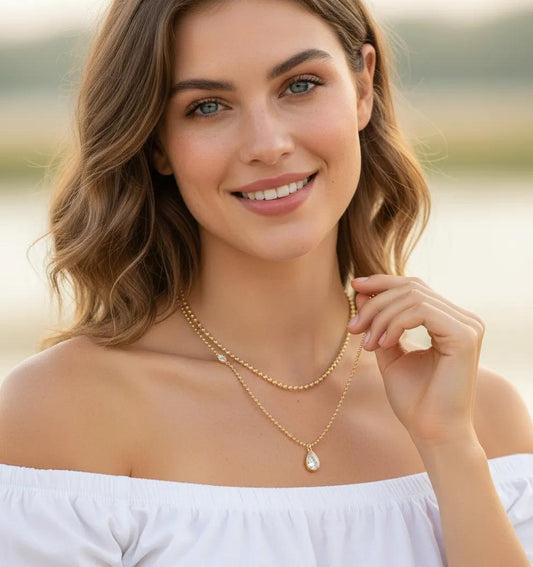 Pear Drop Bead Layer Necklace