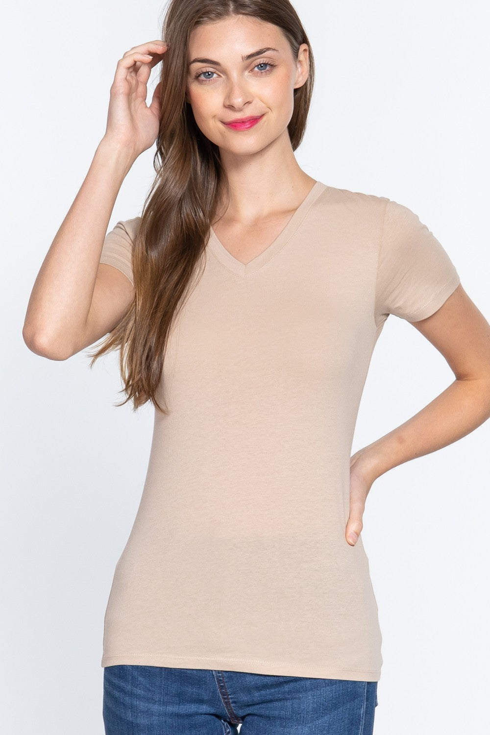 Short Slv Cotton Jersey V-neck Top