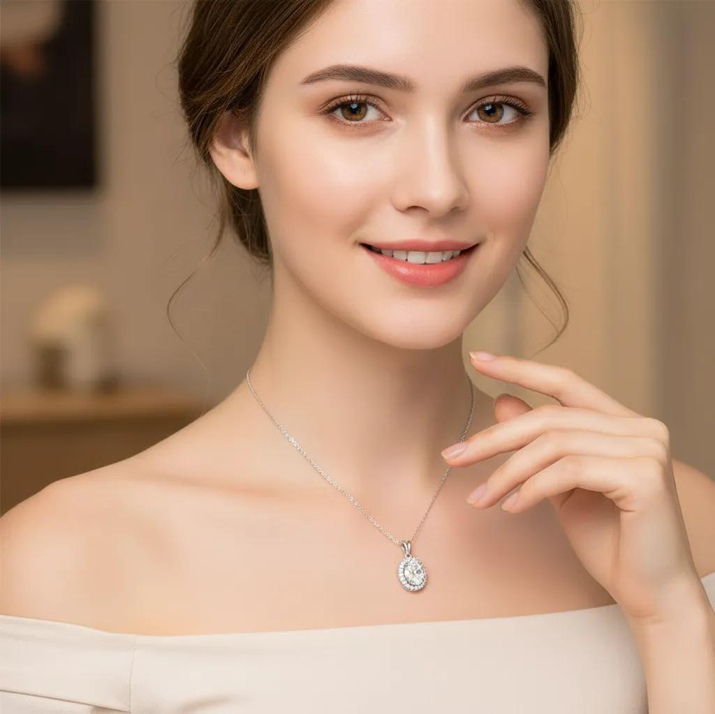 Oval Halo Whisper Necklace Stella Harte