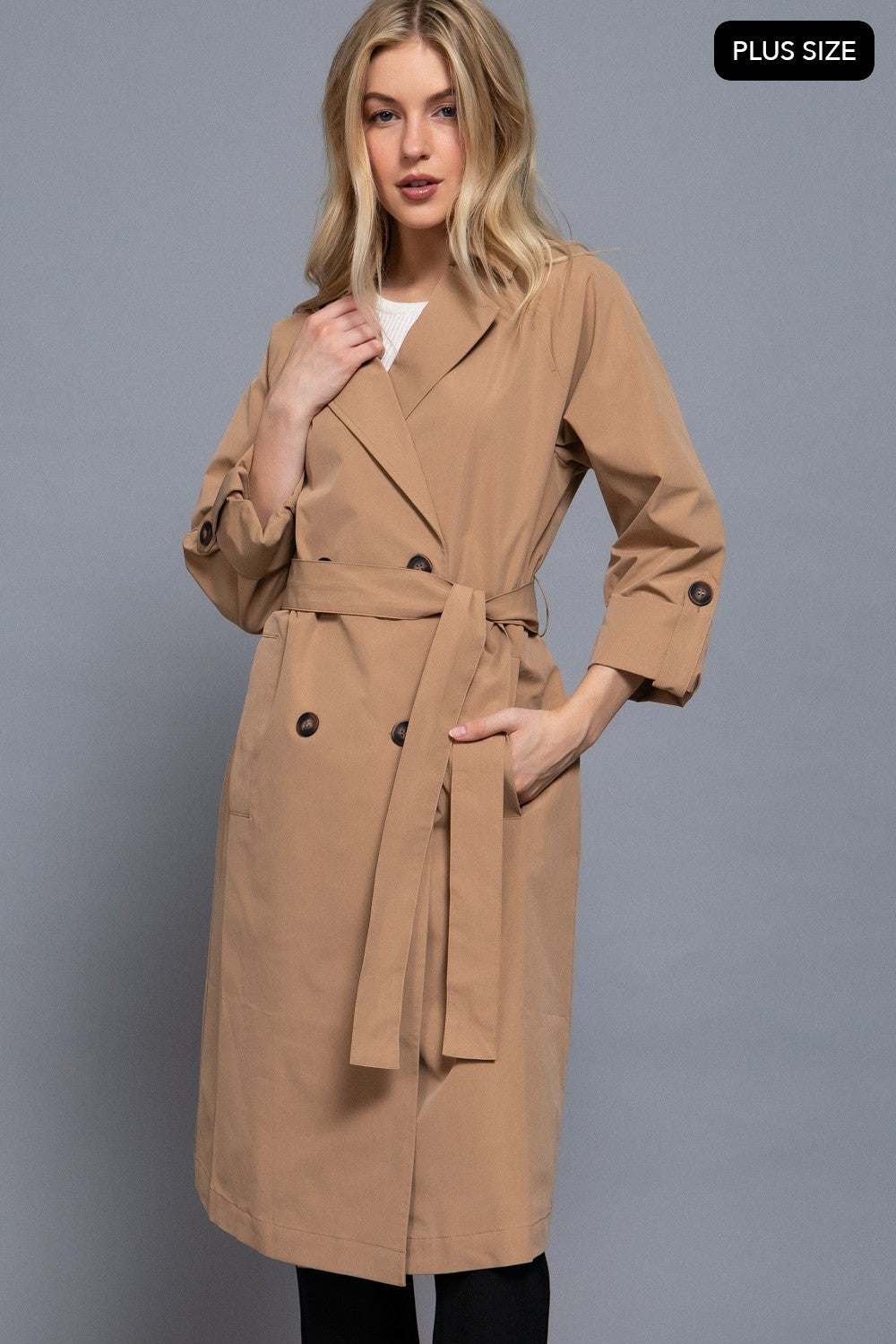 Long Slv Belted Trench Coat