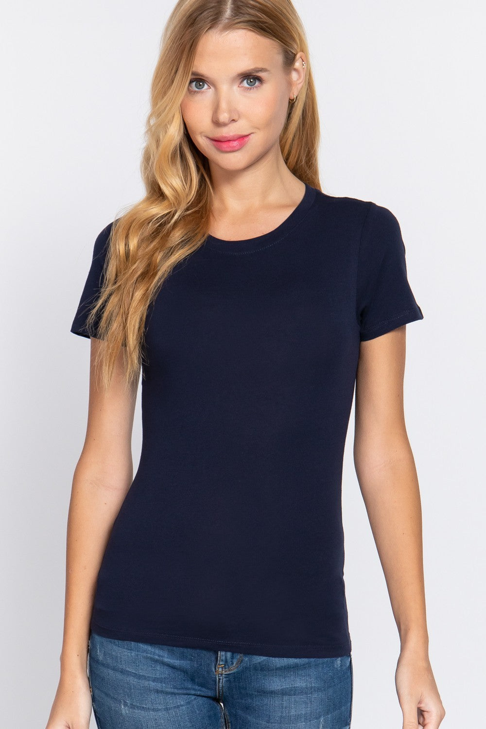 Short Slv Crew Neck Cotton Jersey Top