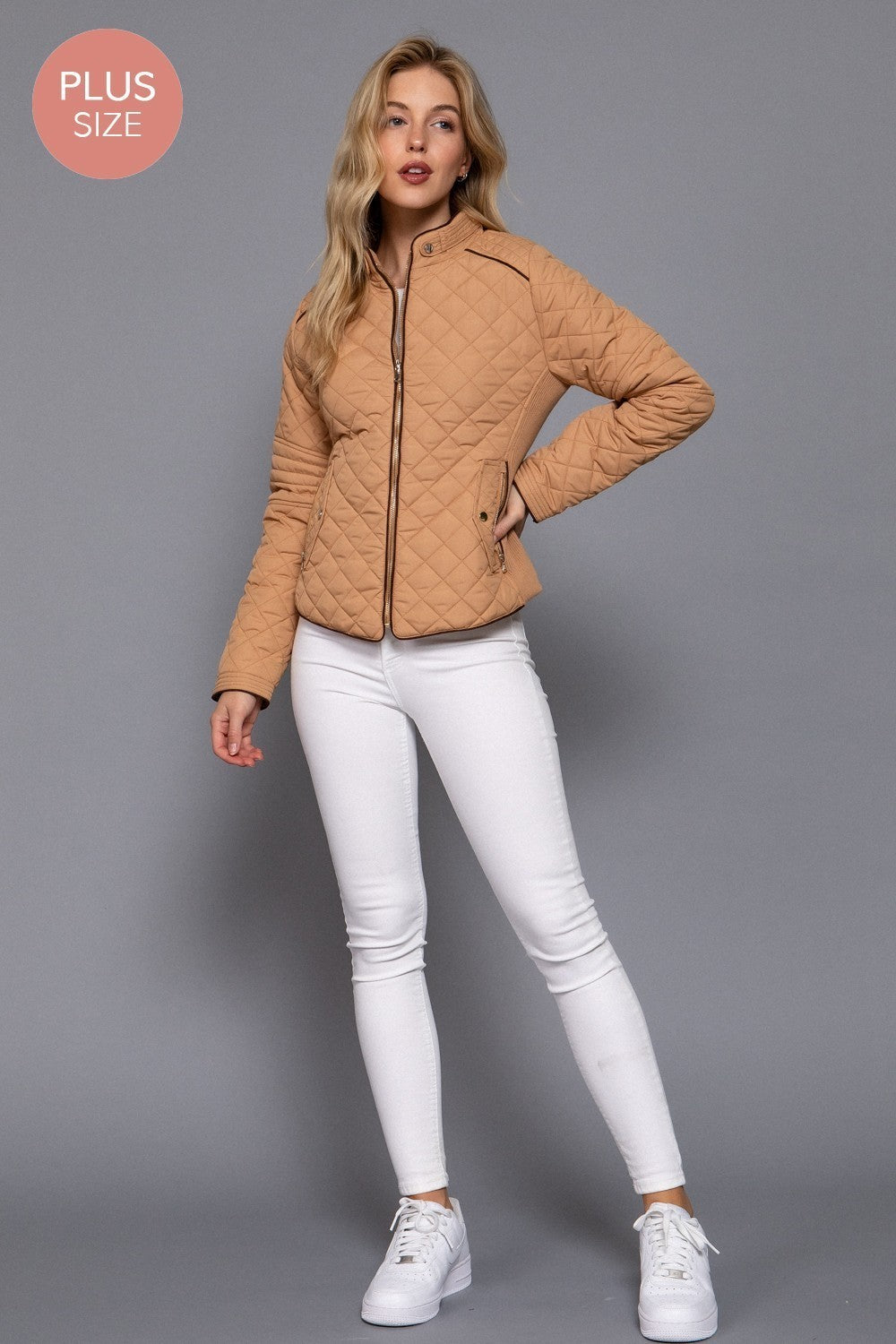 Suede Piping Detail Rib Quilted Padding Jacket