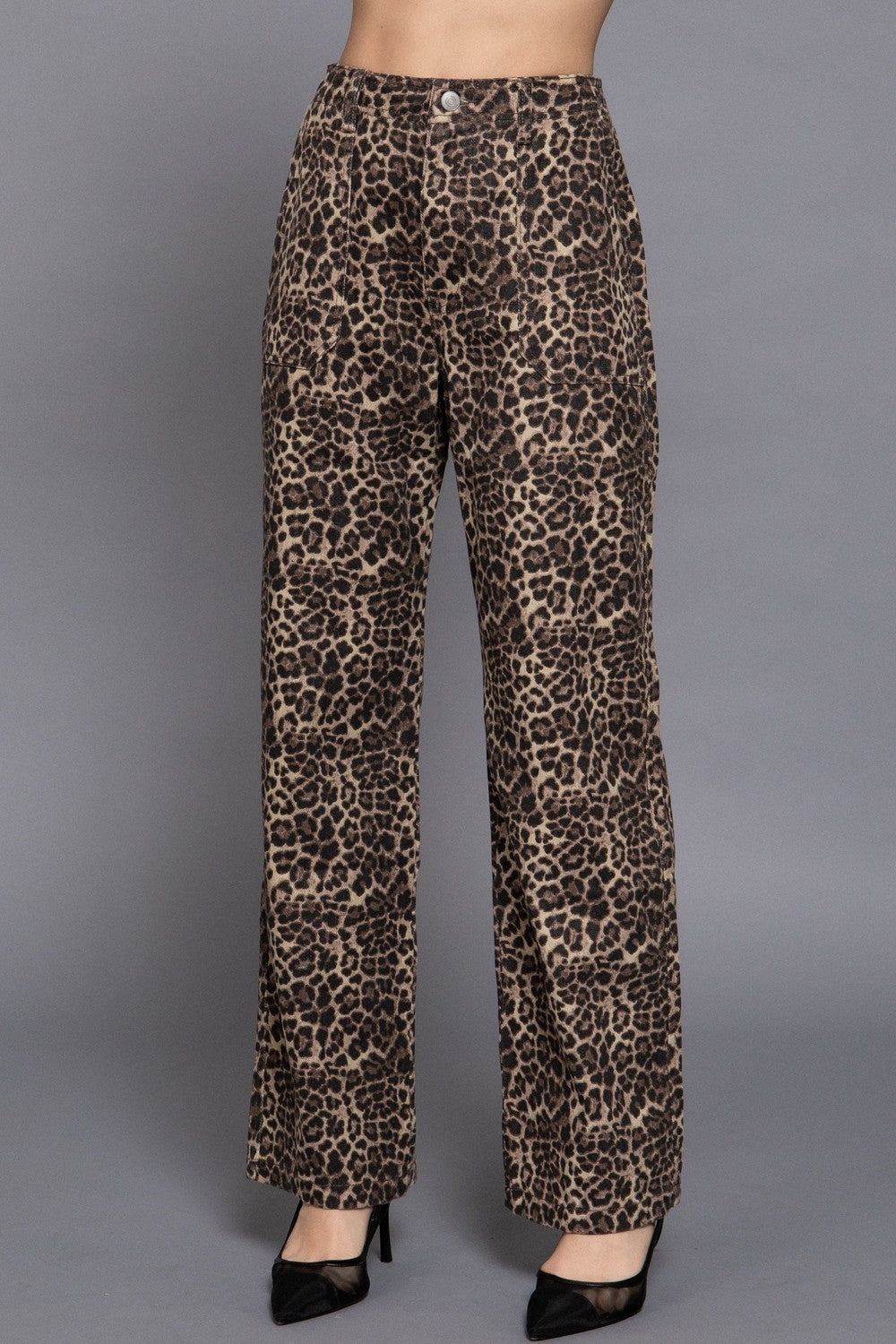 Animal Print Cotton Twill Long Pants