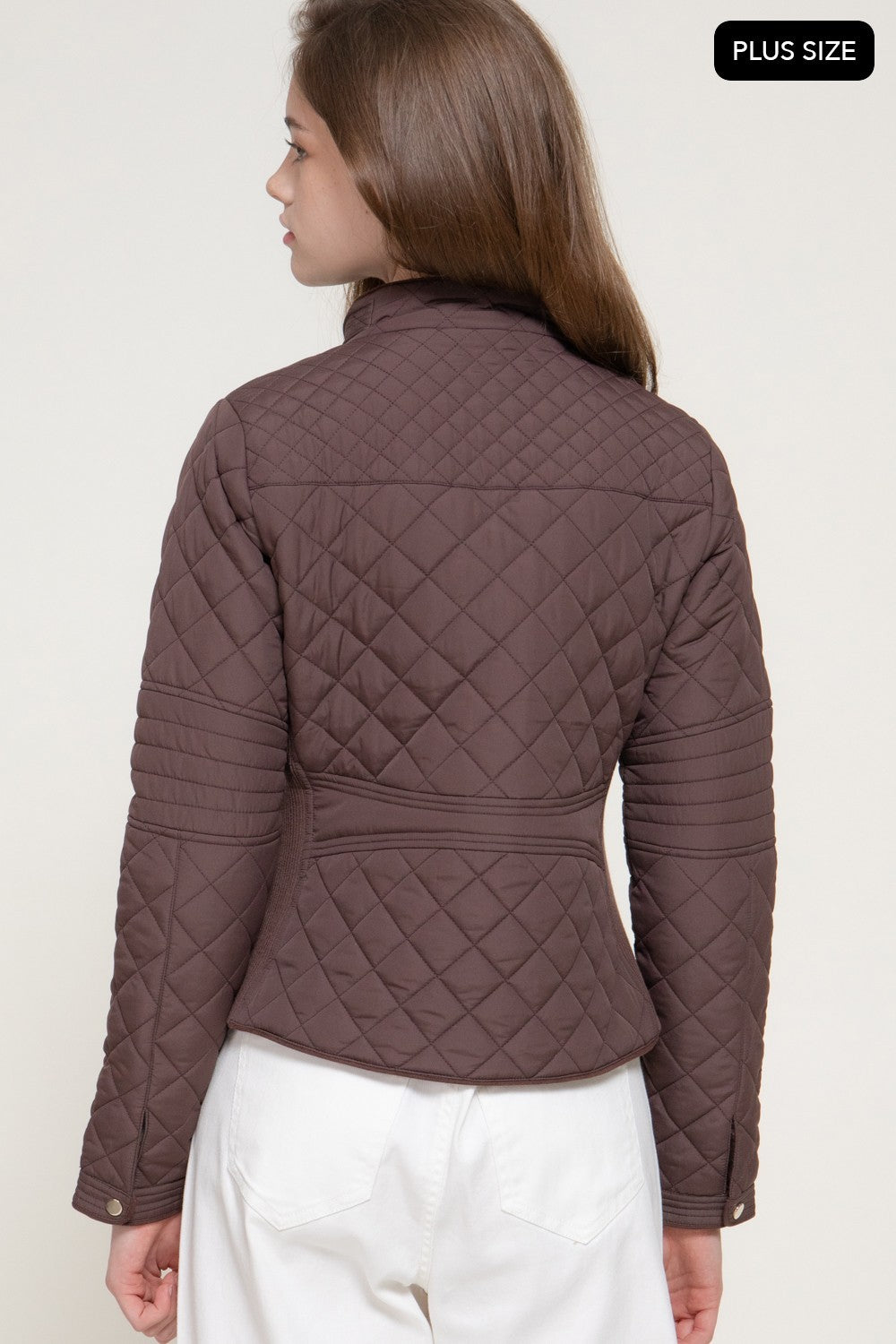 Suede Piping Detail Rib Quilted Padding Jacket