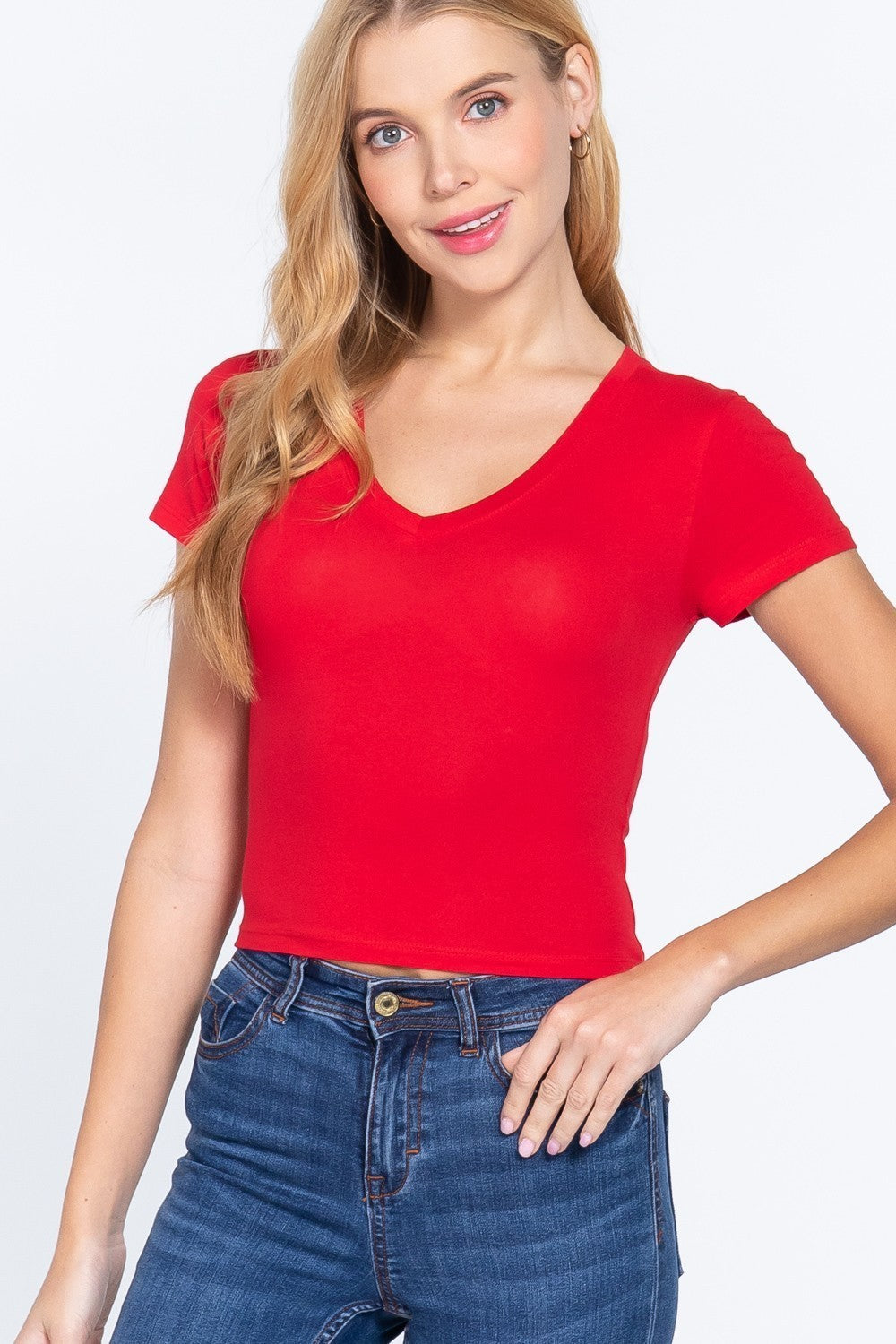 Short Sleeve V-Neck Crop Top