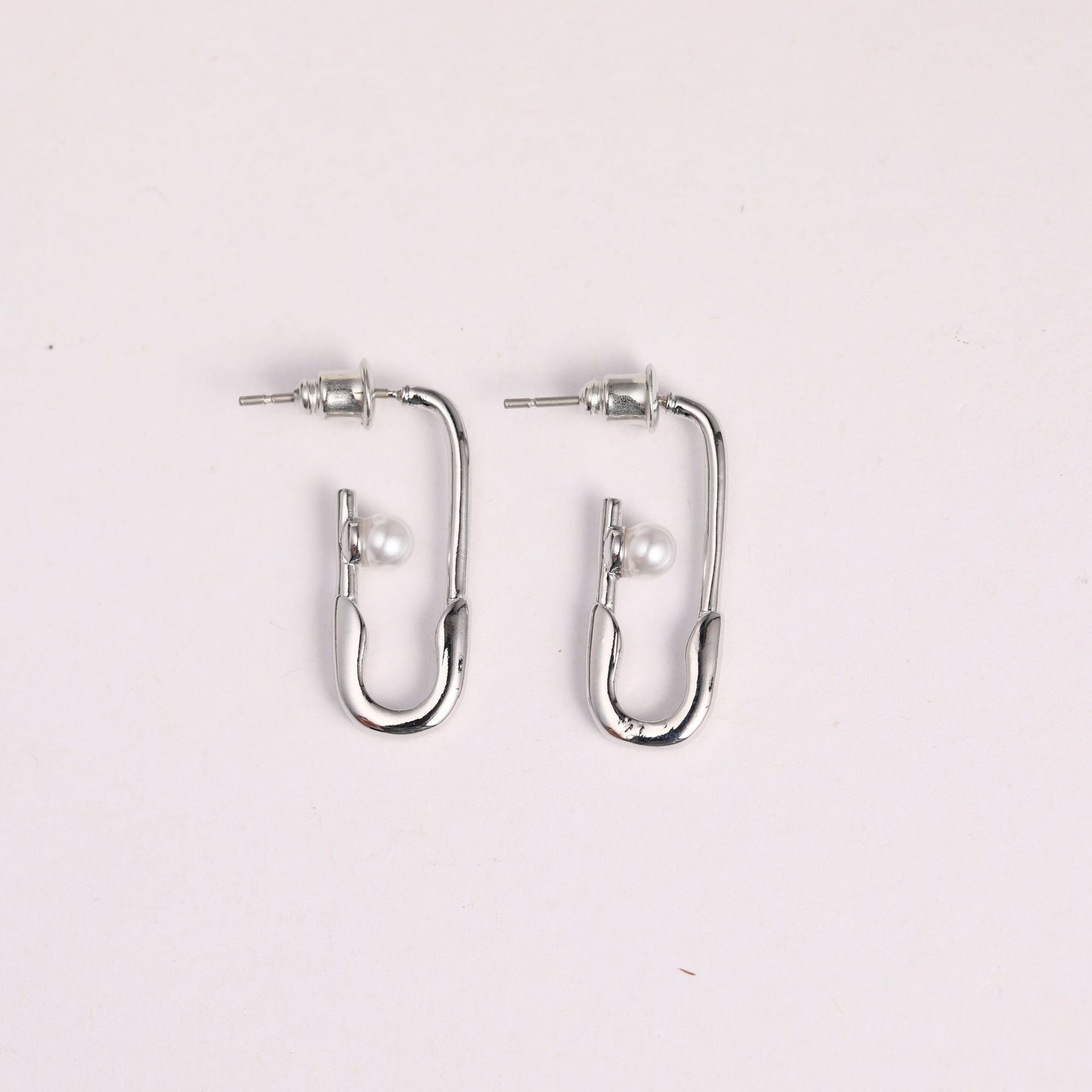 S.Harte Elegant Safety Pin Pearl Earrings