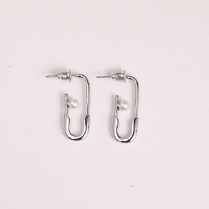 S.Harte Elegant Safety Pin Pearl Earrings