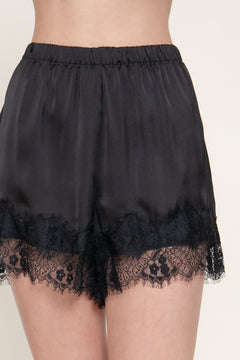Waistband Lace Trim Satin Shorts