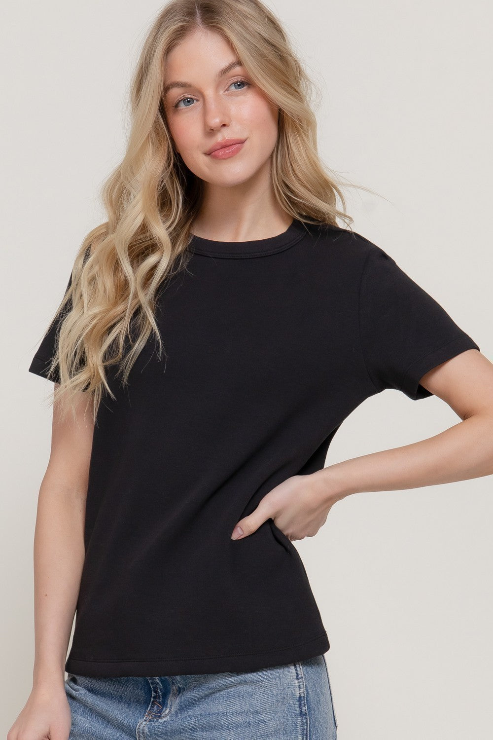 Short Sleeve Round Neck Soft Knit Top