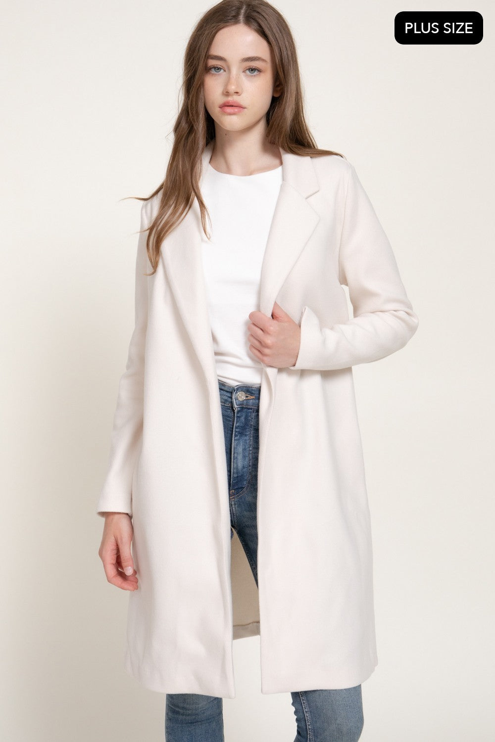 Long Slv Open Front Soft Felt Long Coat