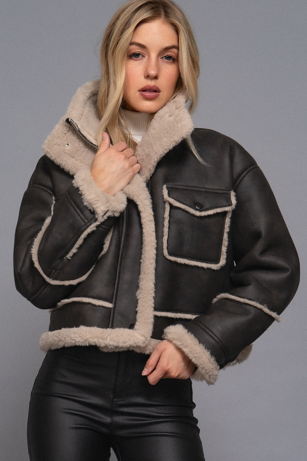 Faux Leather Inner Fur Jacket