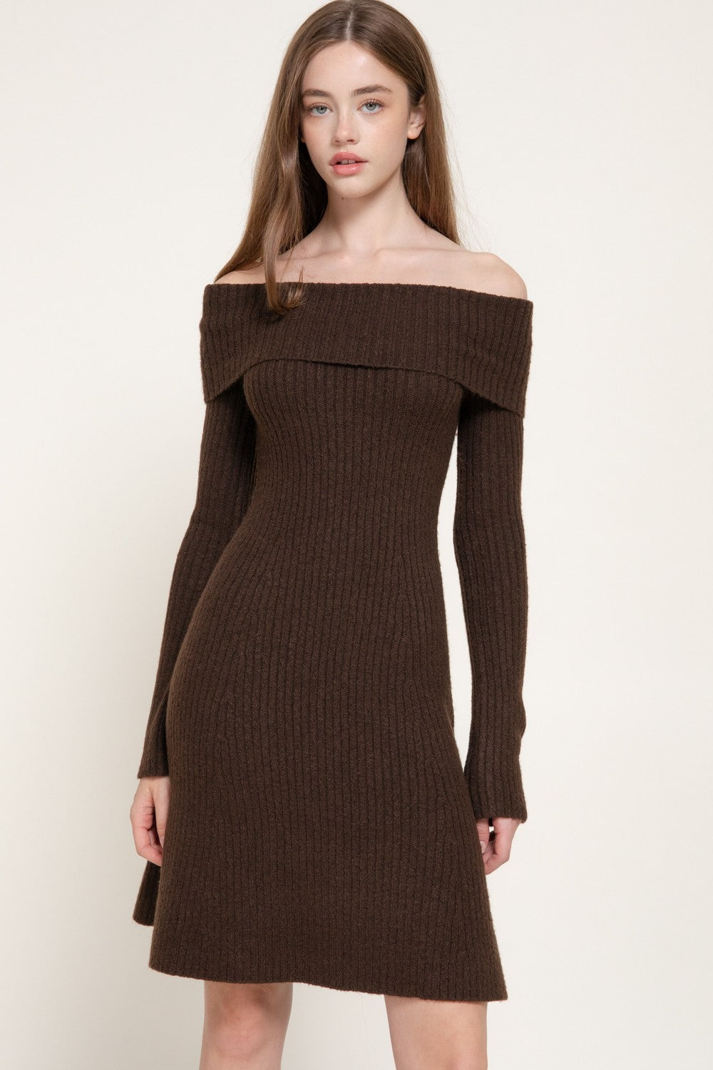 Off The Shoulder A-line Sweater Mini Dress