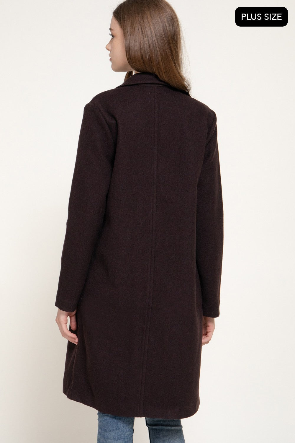 Long Slv Open Front Soft Felt Long Coat