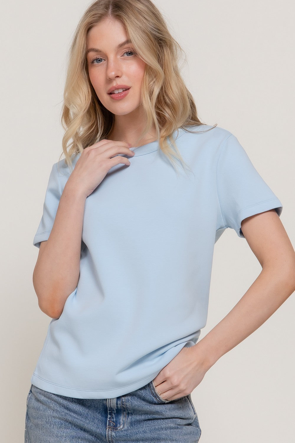 Short Sleeve Round Neck Soft Knit Top