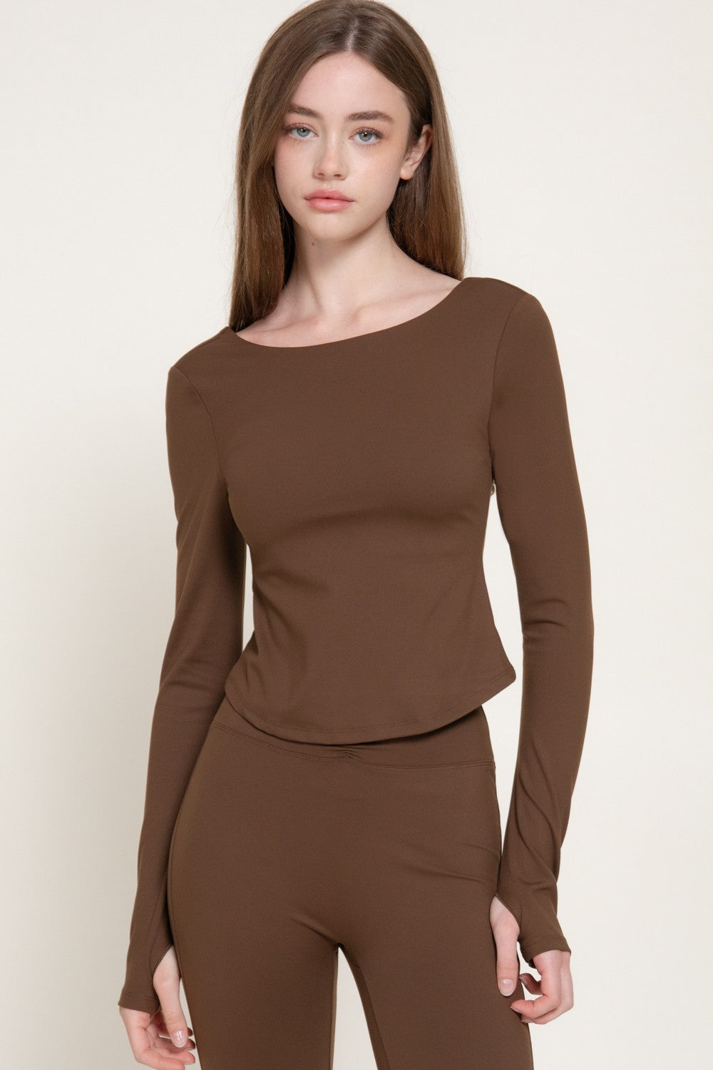 Long Sleeve Activewear Top with Scoop Back