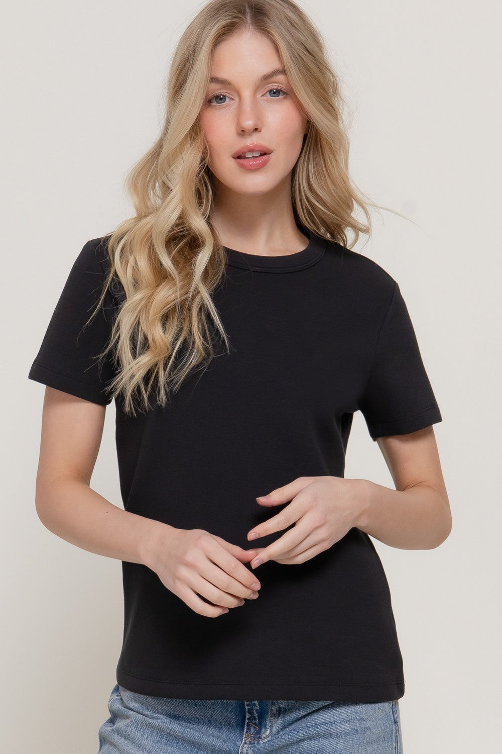 Short Sleeve Round Neck Soft Knit Top