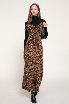 Cowl Neck Leopard Print Cami Slip Dress