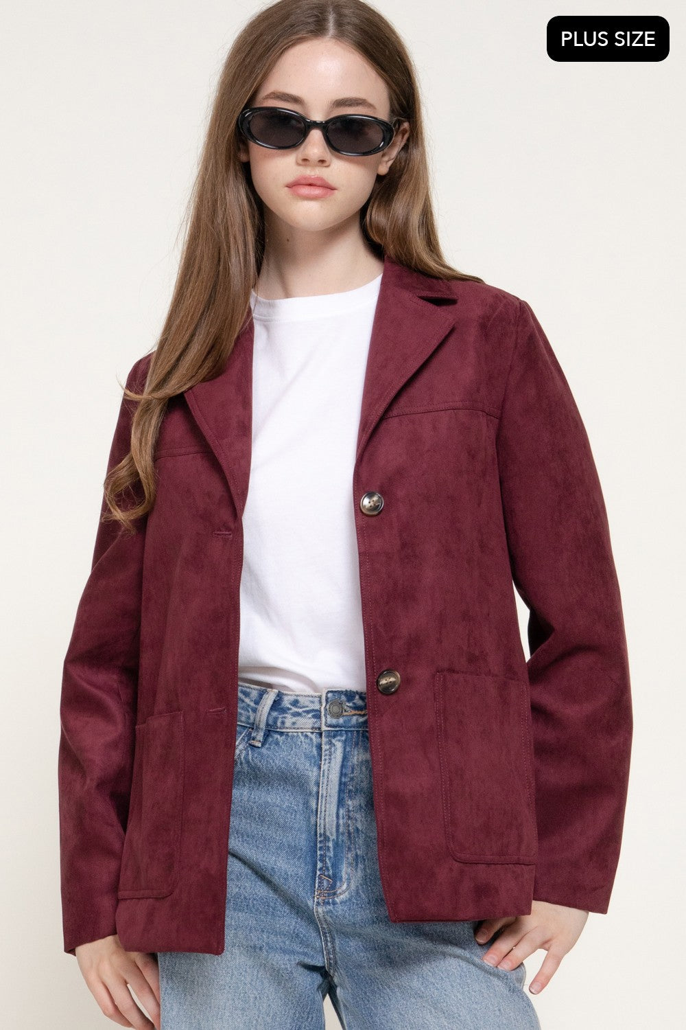 Long Sleeve Notched Collar Suede Jacket
