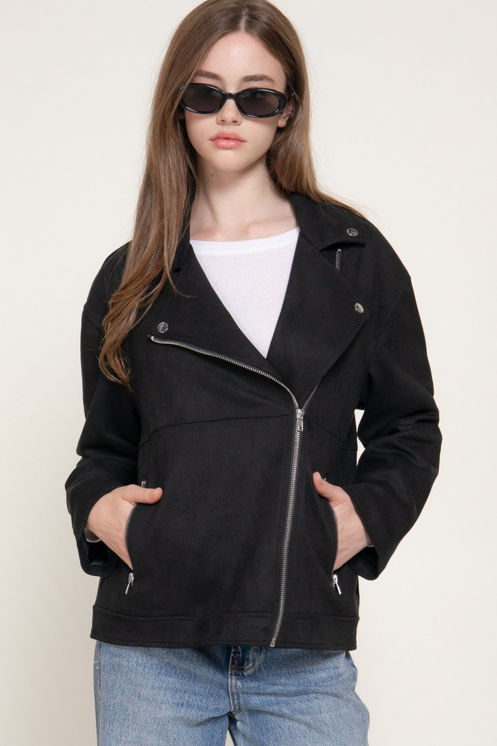 Faux Suede Biker Jacket