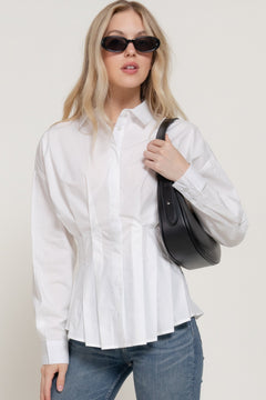 Long Slv Waist Pleated Poplin Shirt
