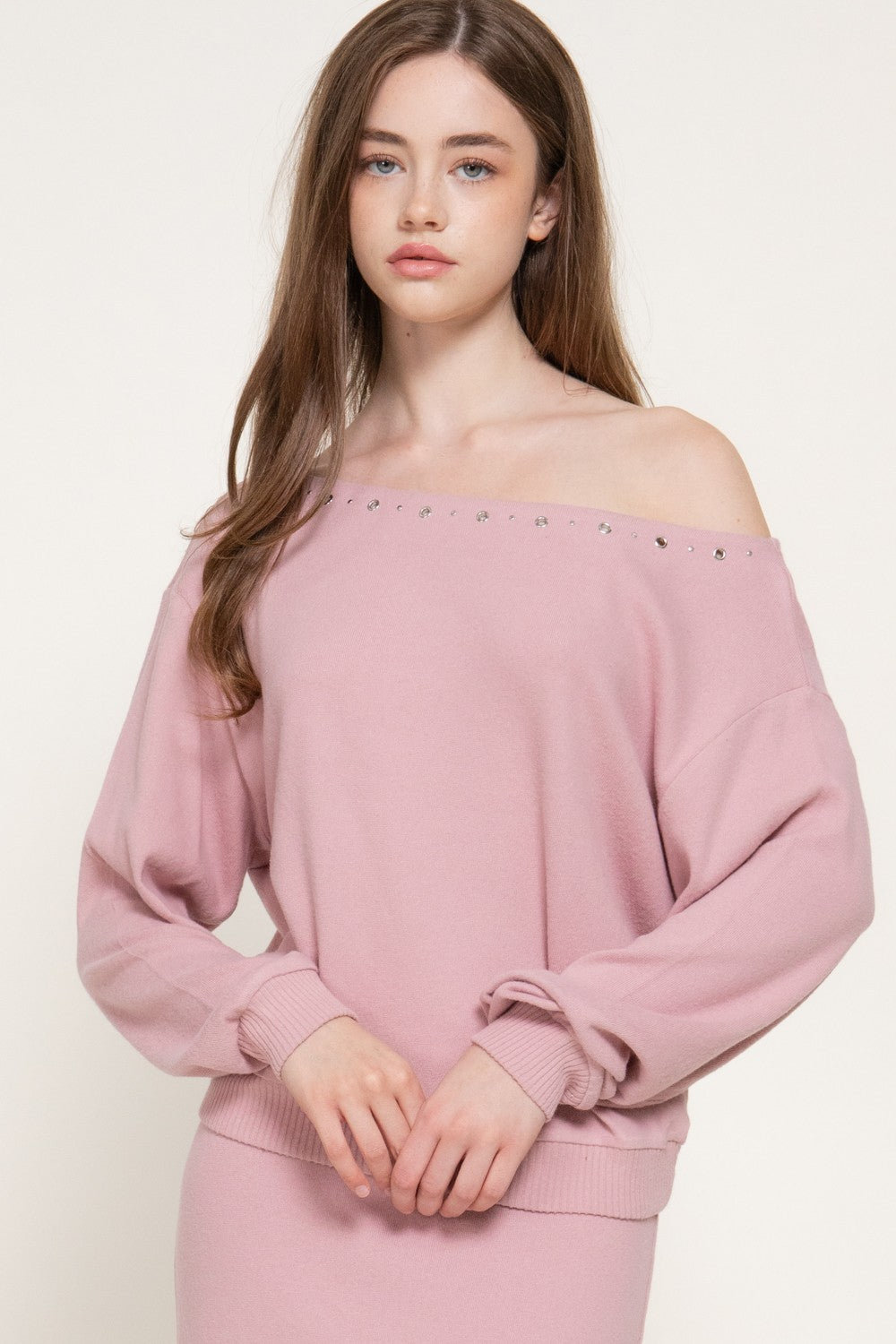 Long Slv Boat Neck Brushed Knit Top