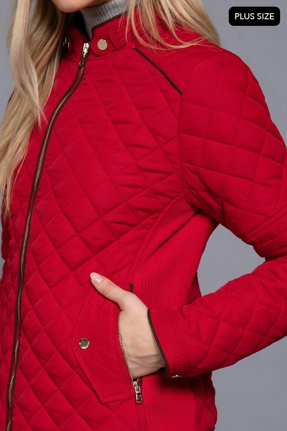 Suede Piping Detail Rib Quilted Padding Jacket