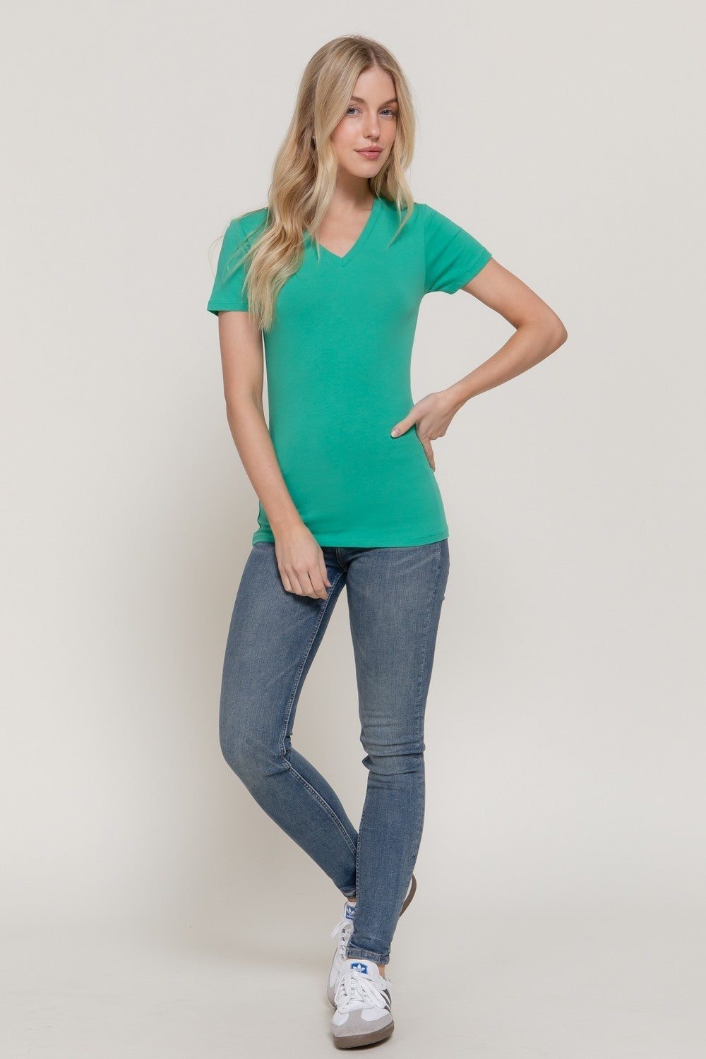 Short Slv Cotton Jersey V-neck Top