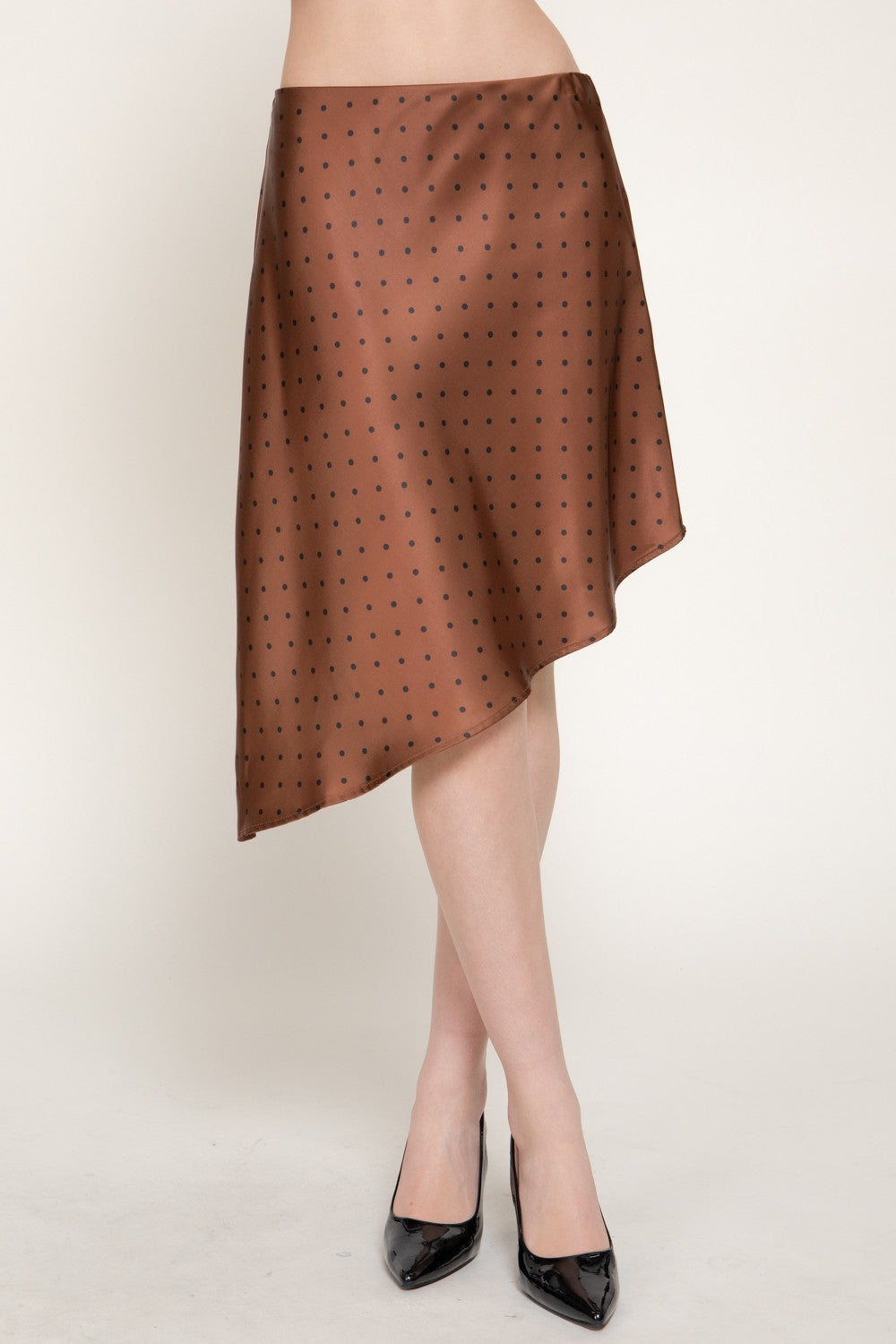 Dot Print Asymmetrical Satin Skirt