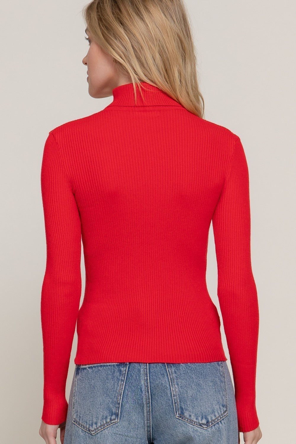 Turtle Neck Fitted Viscose Rib Sweater Top