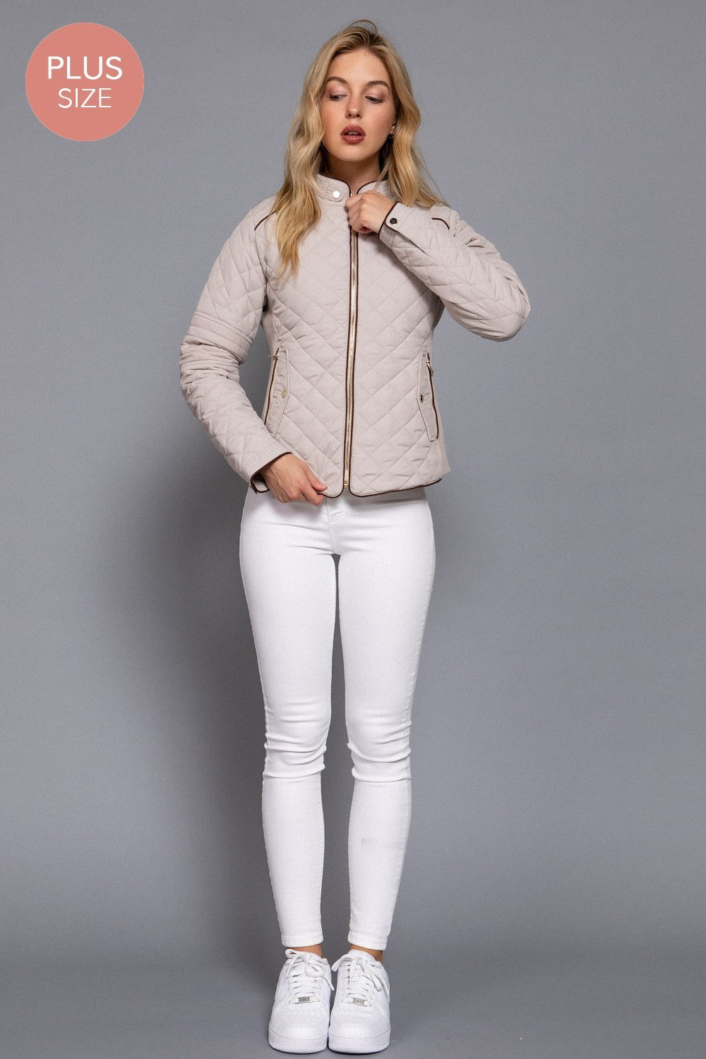 Suede Piping Detail Rib Quilted Padding Jacket