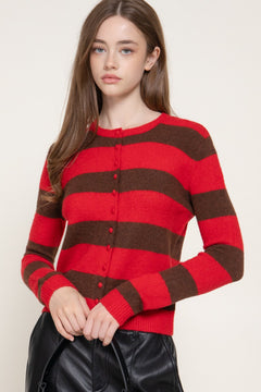 Long Slv Stripe Sweater Cardigan