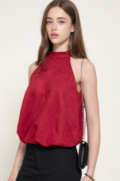 Faux Suede Halter Neck Top